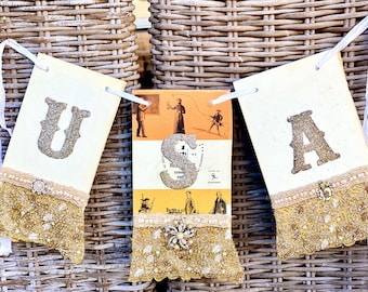 USA banner, 4th of July decor, 250th anniversary, Vintage USA Patriotic Decorations, Independence Day bunting, 1776 Americana,