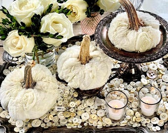 Faux Fur Pumpkin Centerpiece Set, Luxury wedding centerpiece, maximalist Fall tablescape, Bridal table decor, Lush textured pumpkins