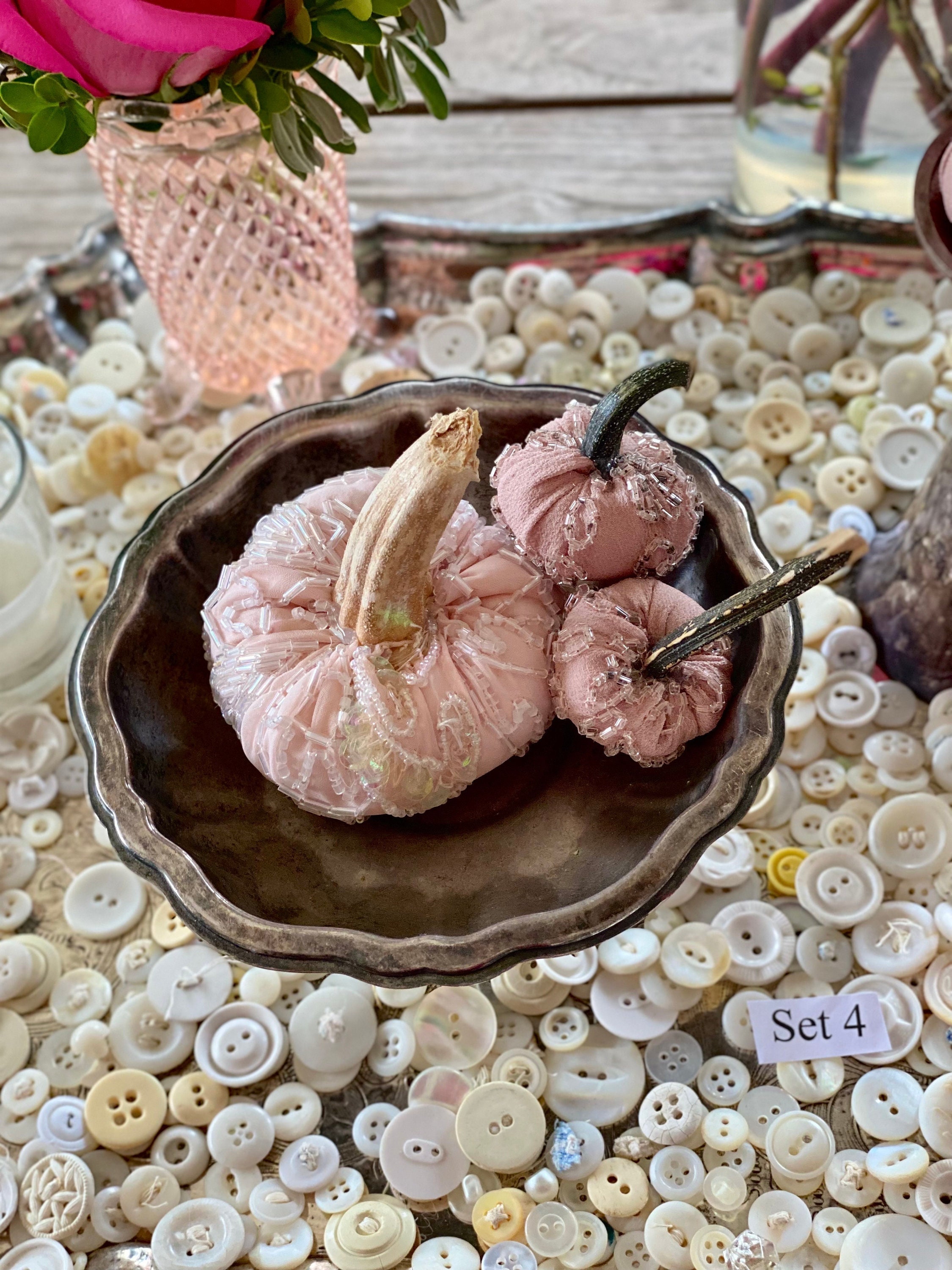 Pink pearl pumpkins Velvet Pumpkins with Real Stems Pink Fall Decor Bowl Fillers pastel autumn centerpiece little pumpkin