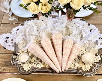 Pink Tweed Carrots (Set of 5): Farmhouse Easter Decor with Lace