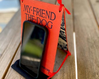 Repurposed Vintage Book iPhone Stand: Dog Lover Gift
