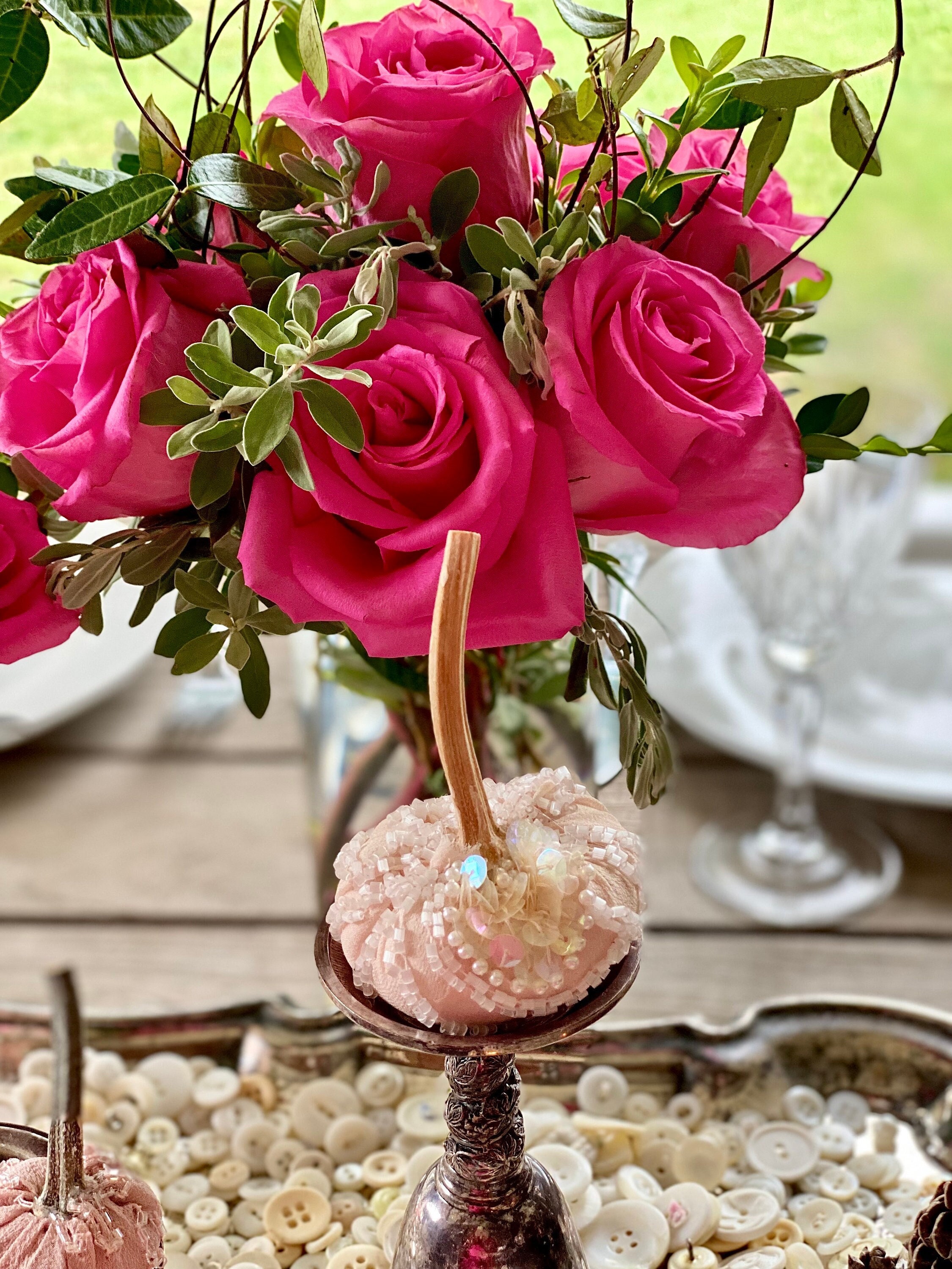 Pink pearl pumpkins Velvet Pumpkins with Real Stems Pink Fall Decor Bowl Fillers pastel autumn centerpiece little pumpkin