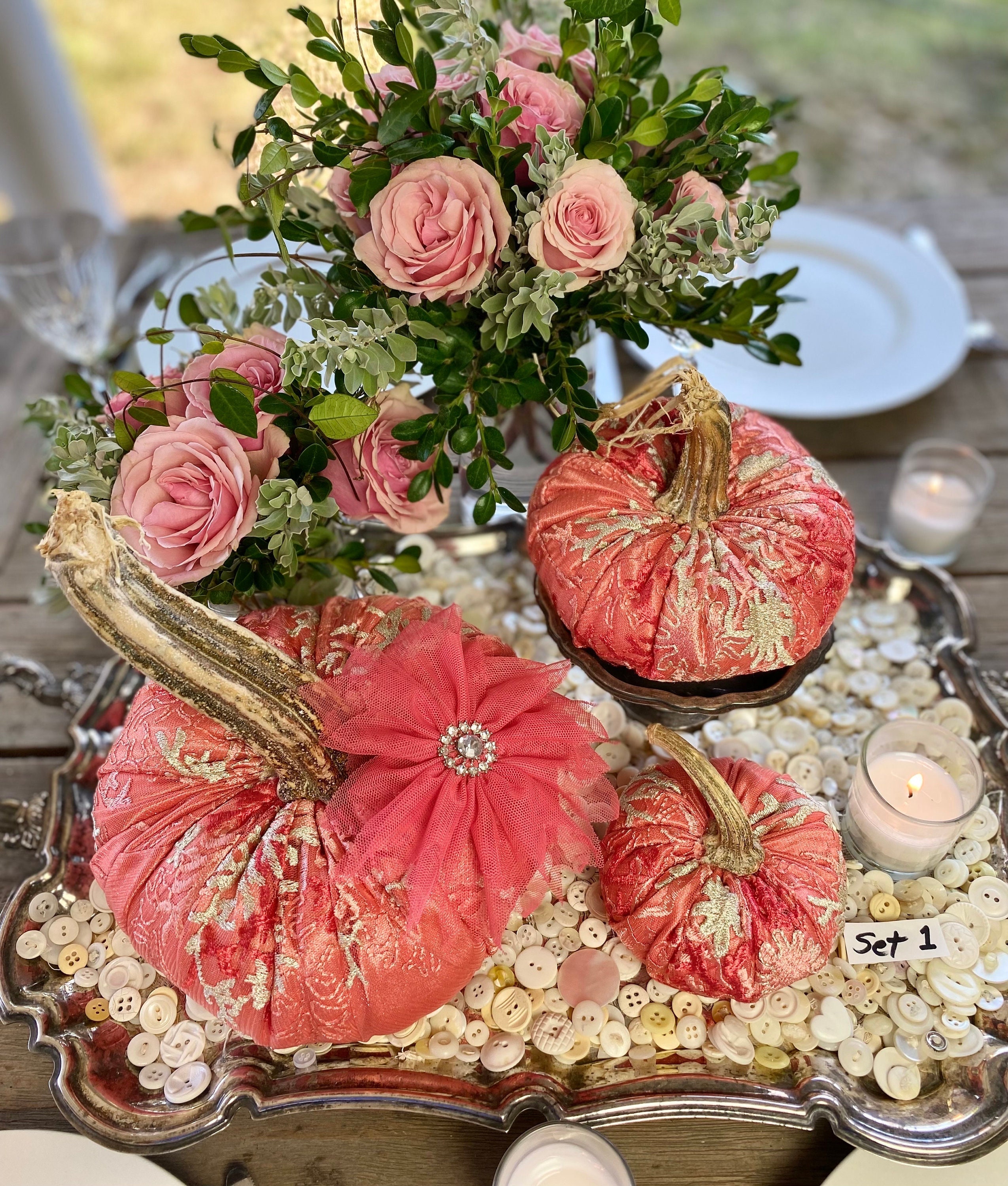 Orange Coral pumpkins Velvet Pumpkins with Real Stems Fall Decor Bowl Fillers autumn centerpiece pink beach theme Baby Shower