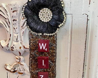 Glam Witch & Wizard Halloween Ornament: Maroon Scrabble Letter, Vintage Style