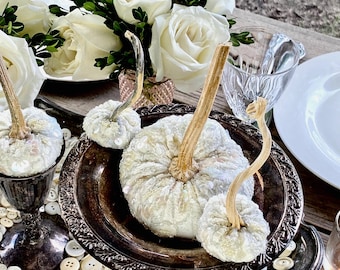 Lace & Pearl Pumpkin Centerpiece Set, Luxury wedding centerpiece, maximalist Fall tablescape, Bridal table decor, Lush textured pumpkins