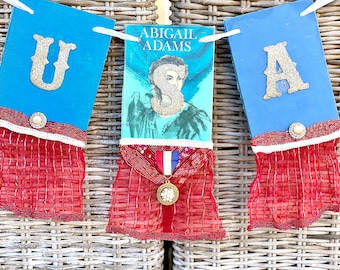 USA banner, 4th of July decor, 250th anniversary, Vintage USA Patriotic Decorations, Independence Day bunting, 1776 Americana, one of a kind