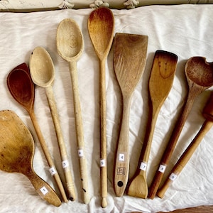 Rustic Hand Carved Wooden Spoon: Antique Farmhouse Kitchen Utensil