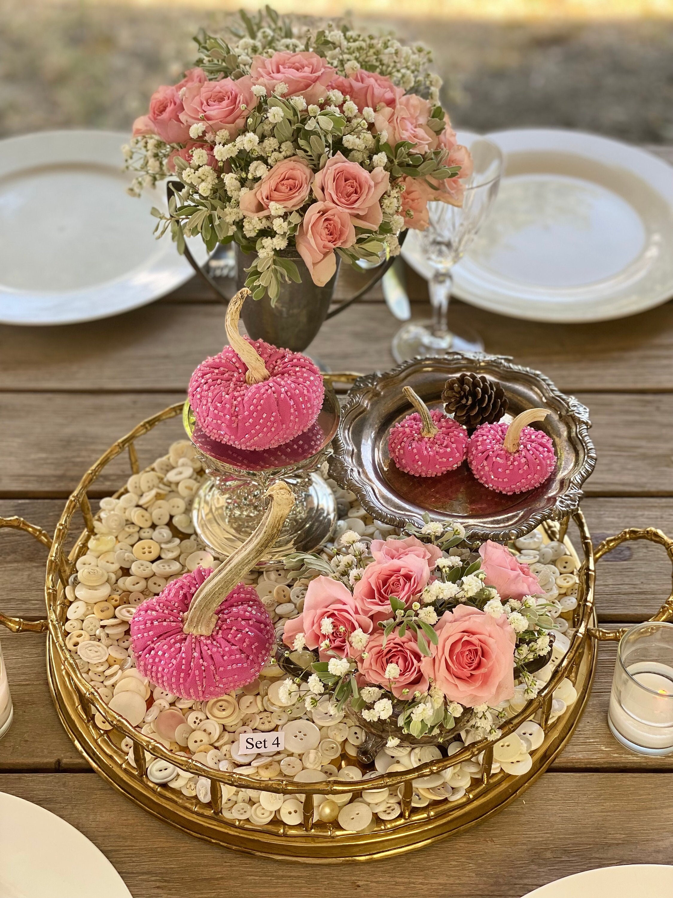 Pink pumpkins Velvet Pumpkins with Real Stems cinderella Pumpkins Fall Decor autumn centerpiece glam bowl fillers Halloween