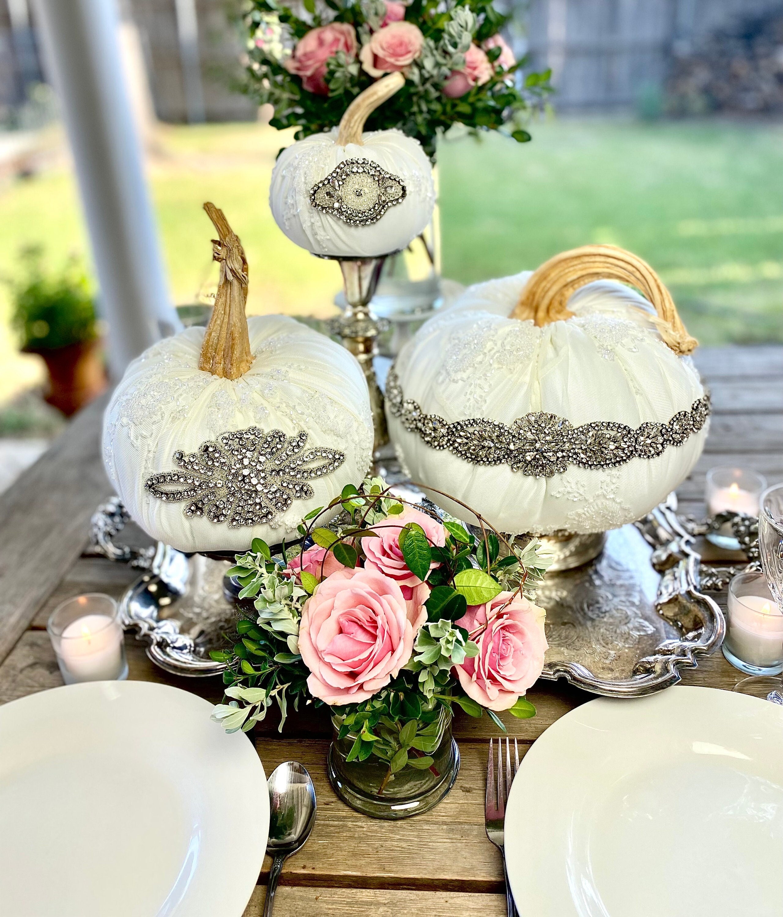 Fall Wedding Pumpkin Centerpiece With Jewels, White Pumpkins Embellished,  Velvet Pumpkins With Real Stems, Bridal Shower Decorations Glam - Etsy, image size:2560x3000
