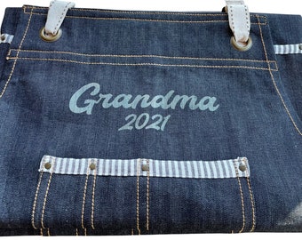 Unisex Denim Personalized Apron/Top Pocket/Full Length Bottom Pockets/Multifunctional/Kitchen/Shop/Craft