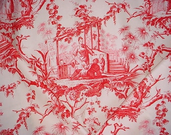 5-1/2 yards Brunschwig et Fils BR-79387 Plaisirs D'Indochnine  Crimson - Luxury Handprinted Toile Drapery Upholstery Fabric - Free Shipping