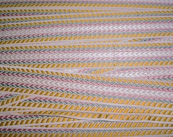 12 yards Scalamandre V3M-03 in Mustard Pale Blue Red White - Silk Chevron Braid Gimp Border Drapery Upholstery Fabric - Free Shipping