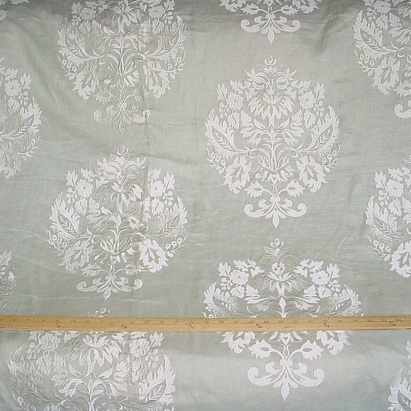 10 yards Cowtan and Tout / Colefax and Fowler Hermitage Celadon - Embroidered Damask Linen Drapery Upholstery Fabric - Free Shipping