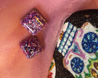 Purple and Pink Glitter and Confetti Lucite Earrings