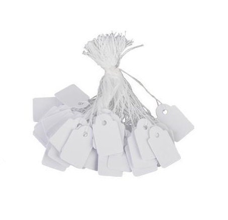 25 White Price Tags With String 23x14mm Set of 25 Labels Cardboard