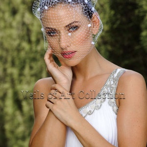 Russian Netting Birdcage Veil Blusher with Chanelle Dots by Veils of Art Style VE502 image 2