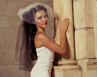 Gothic Halloween Designer 2 Tier Bow Elbow Length Bridal Veil Style VE156