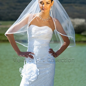 Welon ślubny 1T Elbow Bridal 3/8&quot; Satin Trim VE201 biały lub kość słoniowa