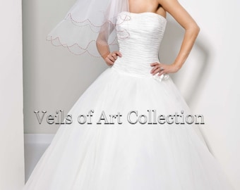 Handcrafted Bridal Elbow Veil with Scalloped Designer Beaded Edge Style VE165