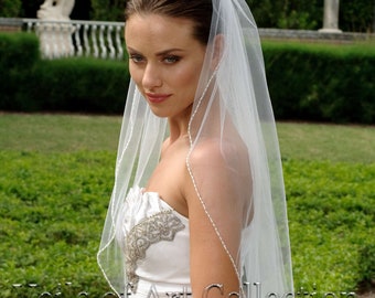 Designer One Tier Embroided Bridal Wedding Veil Fingertip Style VE315 NEW CUSTOM VEIL