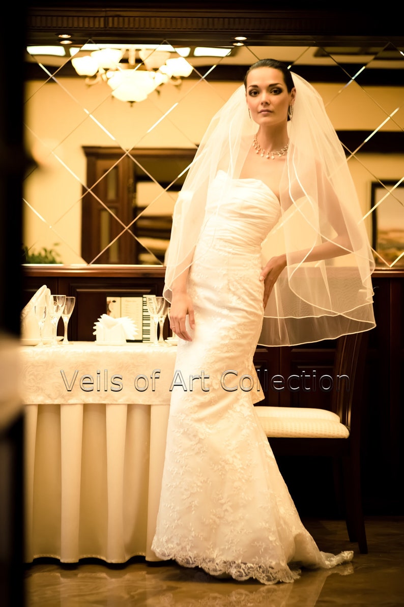 2T Fingertip Bridal Wedding Veil 1/8 Satin Cord Trim VE204 white, ivory NEW CUSTOM VEIL image 2