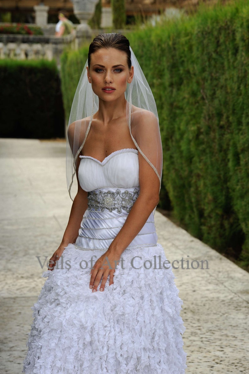Designer One Tier Embroided Bridal Wedding Veil Fingertip Style VE306 NEW CUSTOM VEIL