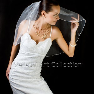 1T Elbow/Waist Bridal Wedding Veil 1/8 Satin Cord Trim VE208 white, ivory NEW CUSTOM VEIL image 2
