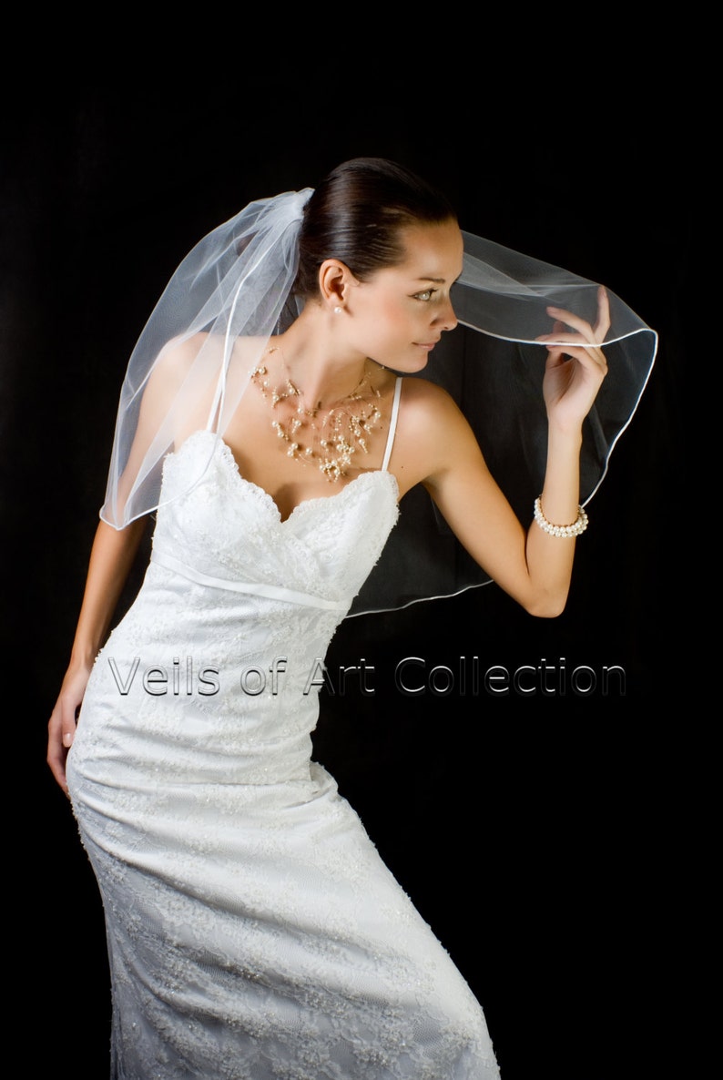 1T Elbow/Waist Bridal Wedding Veil 1/8 Satin Cord Trim VE208 white, ivory NEW CUSTOM VEIL image 2