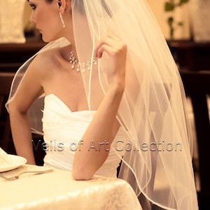 2T Fingertip Bridal Wedding Veil 1/8 Satin Cord Trim VE204 white, ivory NEW CUSTOM VEIL image 1