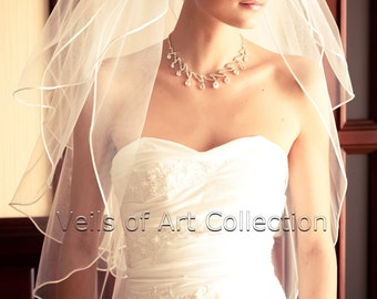 3T Elbow Bridal Wedding Veil 1/8" Satin Cord Trim VE217 white, ivory NEW CUSTOM VEIL