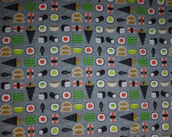 1/2 yard SUSHI print fabric, 100% cotton FLANNEL  fabric by the yard, fabric for masks