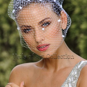 Russian Netting Birdcage Veil Blusher with Chanelle Dots by Veils of Art Style VE502 image 1