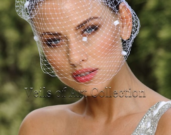Russian Netting Birdcage Veil Blusher with Chanelle Dots by Veils of Art Style VE502