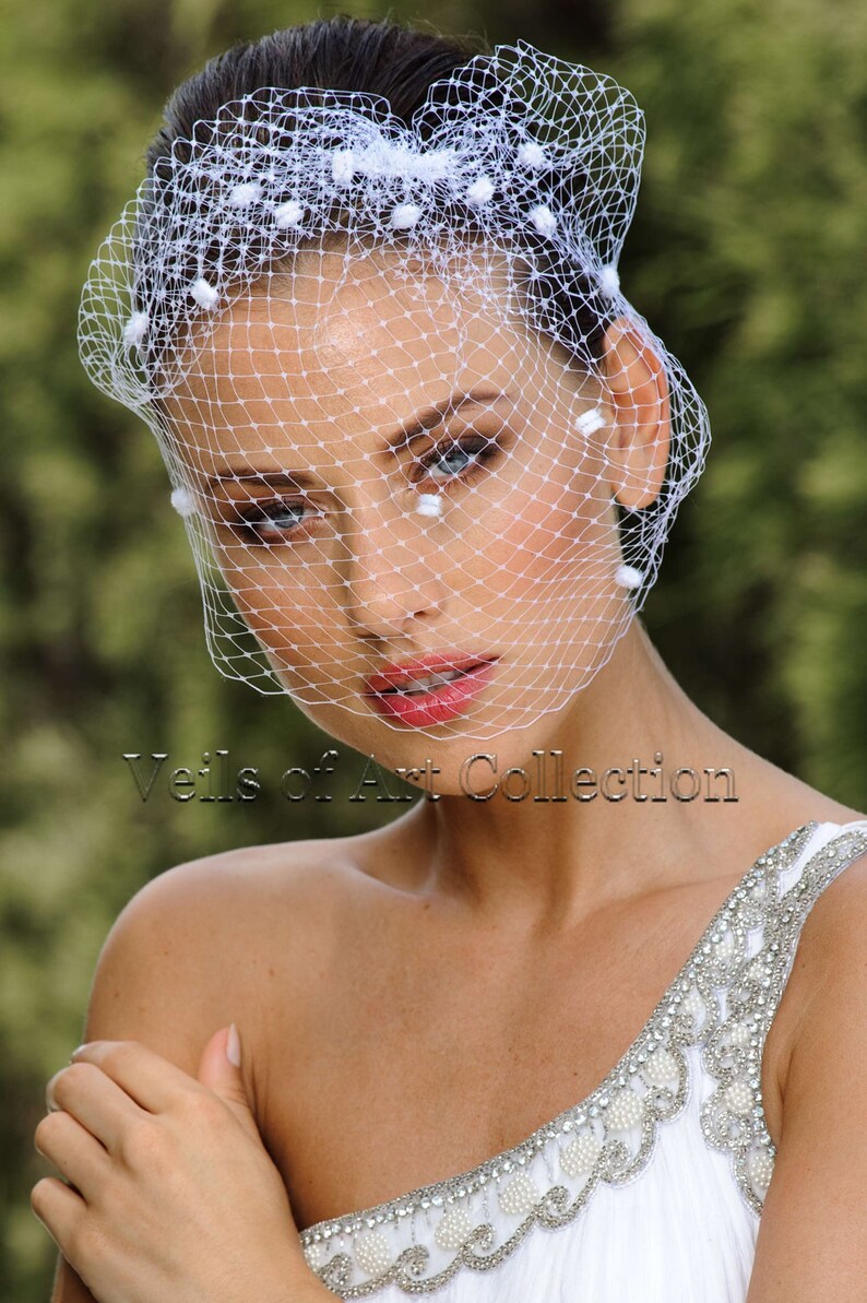 Russian Netting Birdcage Veil Blusher with Chanelle Dots by Veils of Art Style VE502 image 1