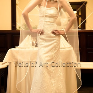 1T Waltz Floor Bridal Wedding Veil 3/8 Satin Trim VE203 white or ivory image 2