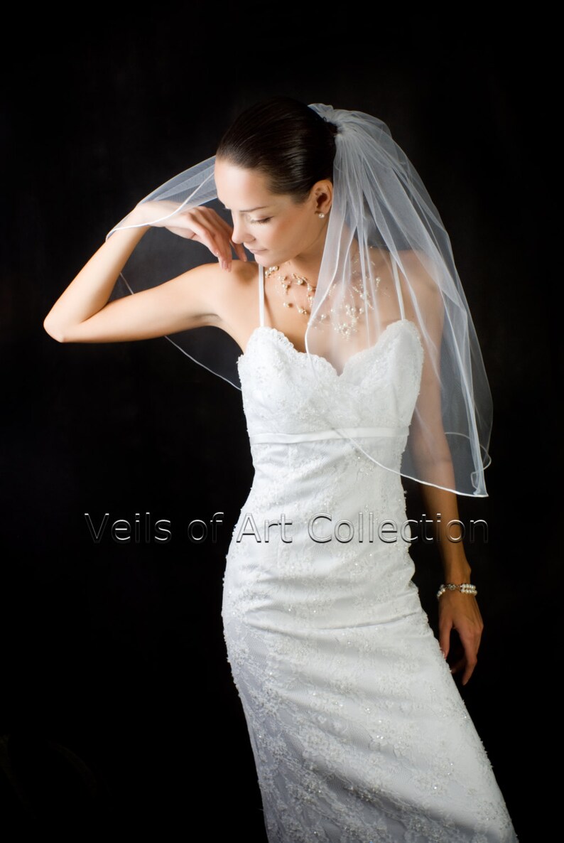 1T Elbow/Waist Bridal Wedding Veil 1/8 Satin Cord Trim VE208 white, ivory NEW CUSTOM VEIL image 4