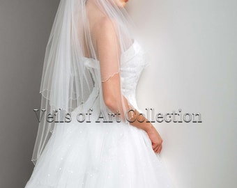 Handcrafted Bridal Fingertip Veil with Scalloped Designer Beaded Edge Style VE164