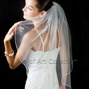 1T Elbow/Waist Bridal Wedding Veil 1/8 Satin Cord Trim VE208 white, ivory NEW CUSTOM VEIL image 1