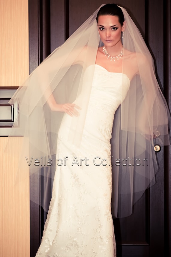 NWT 4T Knee Semi-waltz Bridal Wedding Veil Cut Edge VE183  display picture 3