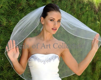 Designer One Tier Peal Embroidered Bridal Wedding Veil Fingertip Style VE303 NEW CUSTOM VEIL