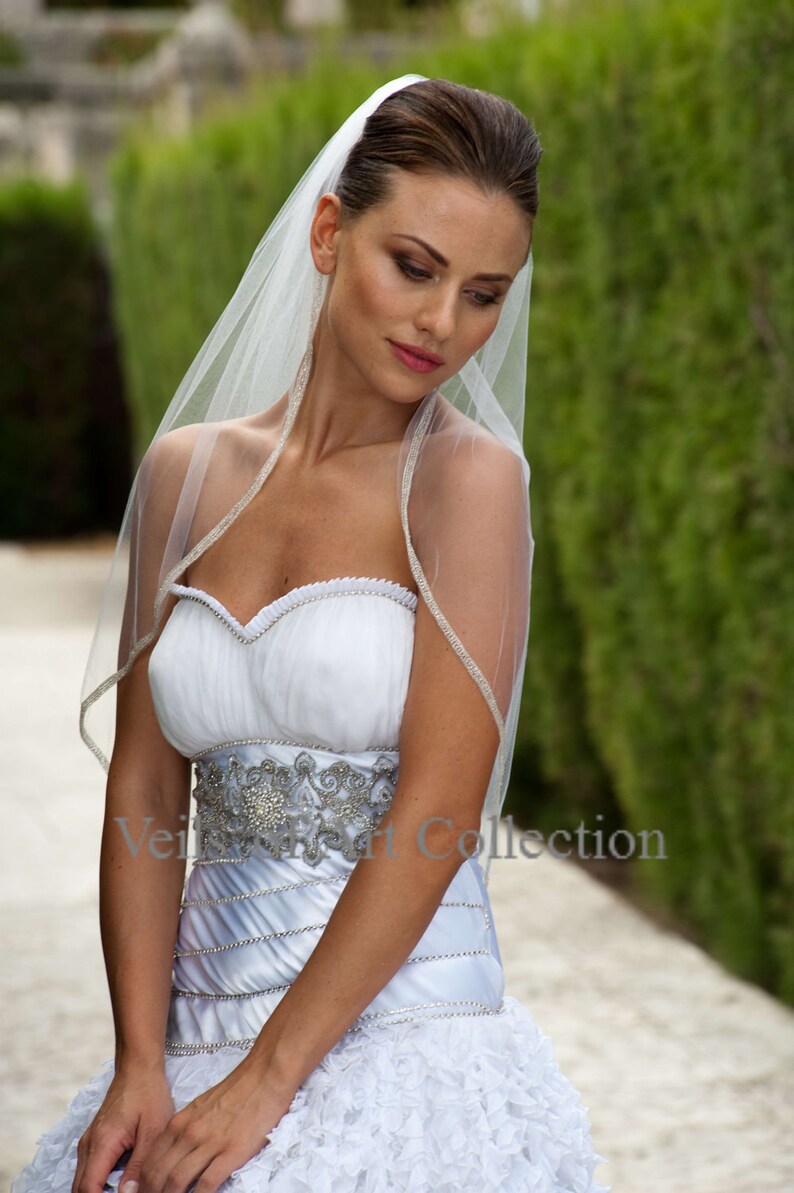 Designer One Tier Embroided Bridal Wedding Veil Fingertip Style VE306 NEW CUSTOM VEIL