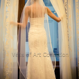 1T Waltz Floor Bridal Wedding Veil 3/8 Satin Trim VE203 white or ivory image 1