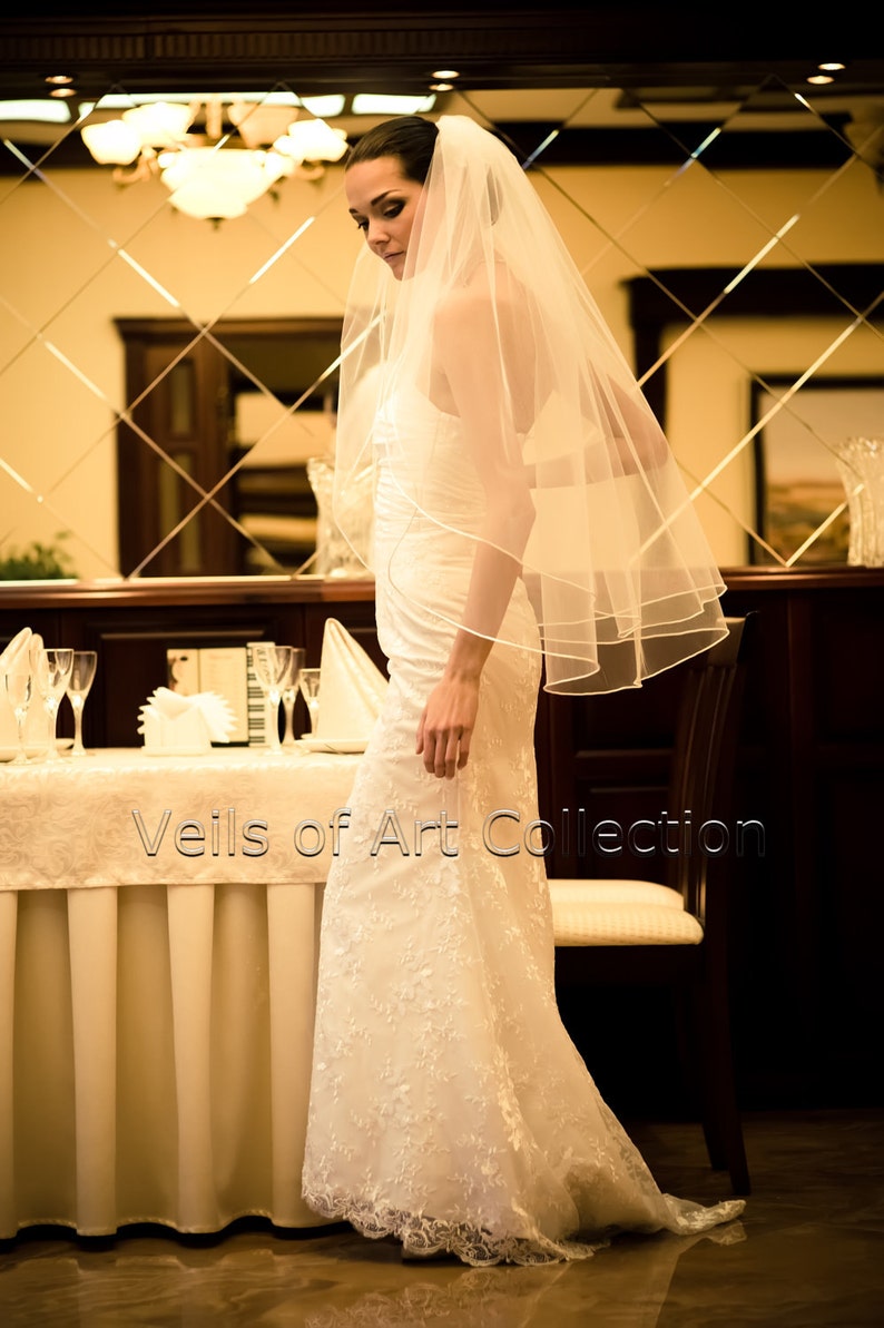 2T Fingertip Bridal Wedding Veil 1/8 Satin Cord Trim VE204 white, ivory NEW CUSTOM VEIL image 3