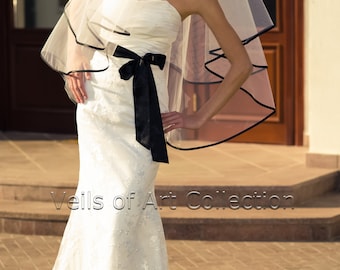 NWT 2T Fingertip Bridal Wedding Veil 3/8" Black Satin Trim VE226 white ivory NEW
