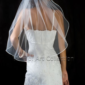 1T Elbow/Waist Bridal Wedding Veil 1/8 Satin Cord Trim VE208 white, ivory NEW CUSTOM VEIL image 3