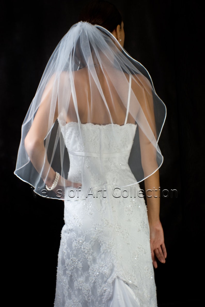 1T Elbow/Waist Bridal Wedding Veil 1/8 Satin Cord Trim VE208 white, ivory NEW CUSTOM VEIL image 3