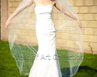 2T Chapel Bridal Wedding Veil Double 1/8" Satin Cord Trim VE224 white, ivory NEW CUSTOM VEIL