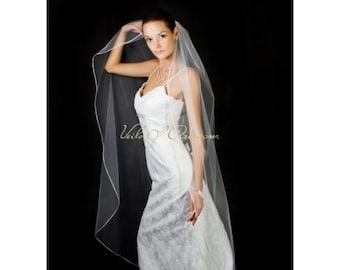 1T Waltz/Floor Bridal Wedding Veil 1/8" Satin Cord Trim VE223 white, ivory NEW CUSTOM VEIL