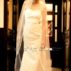 1T Waltz Floor Bridal Wedding Veil 3/8 Satin Trim VE203 white or ivory image 3