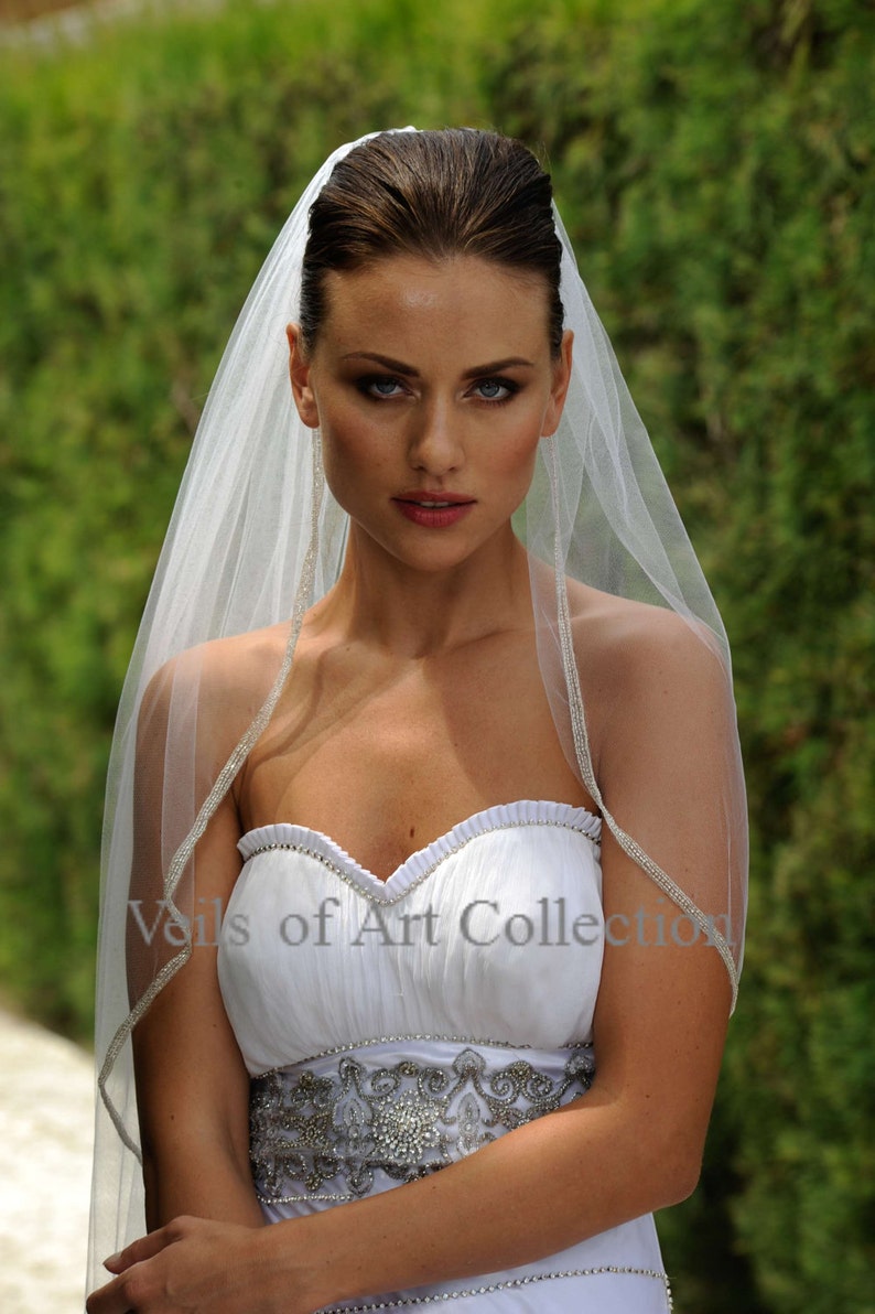 Designer One Tier Embroided Bridal Wedding Veil Fingertip Style VE306 NEW CUSTOM VEIL
